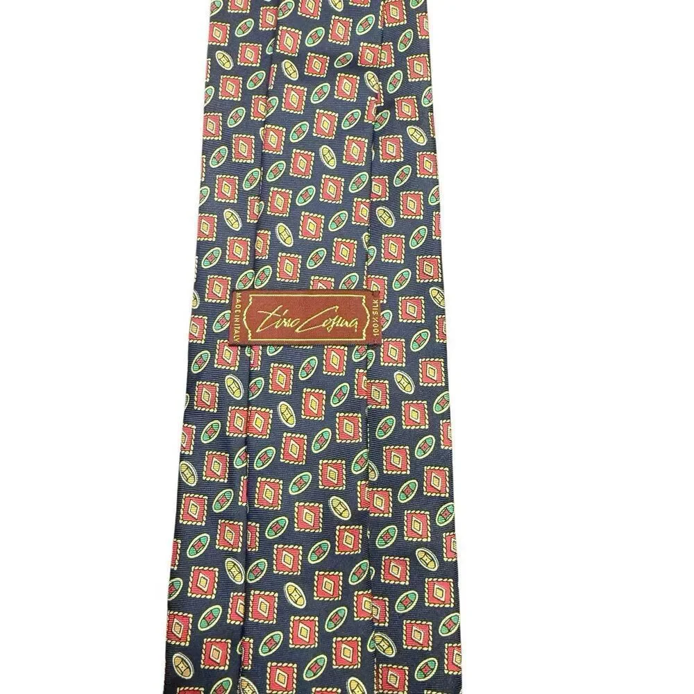 Tino Cosma Vintage 100% Silk Necktie Geometric Design Italy Vintage Retro
